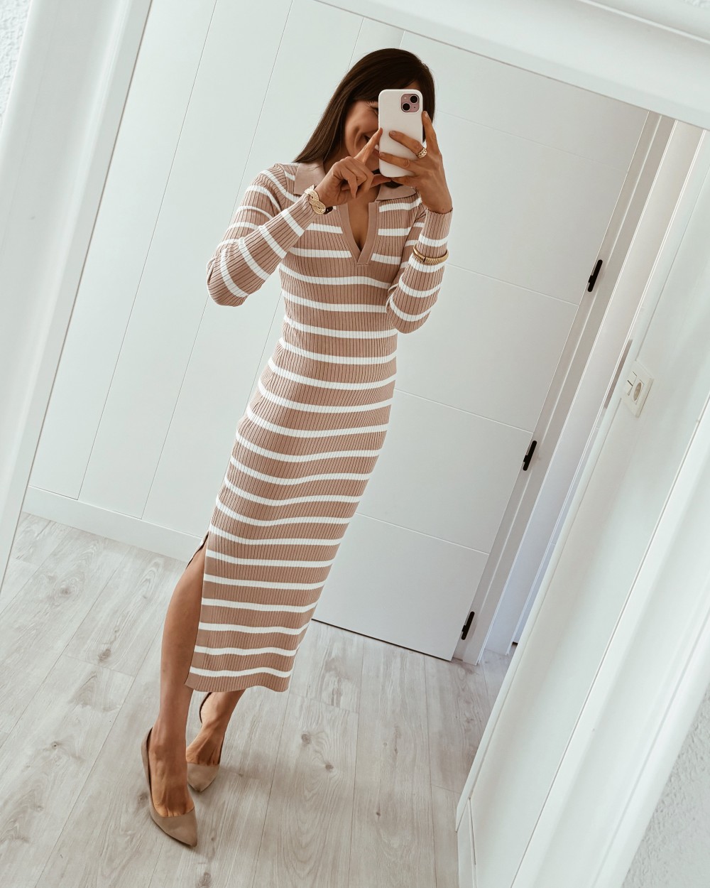 Vestido canalé beige